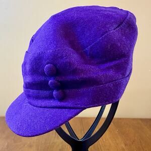 Baseball Hat Cap Purple Short Brim wool blend 3 buttons Cadet Style